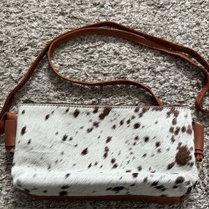 Brown and White Cowhide Crossbody Purse